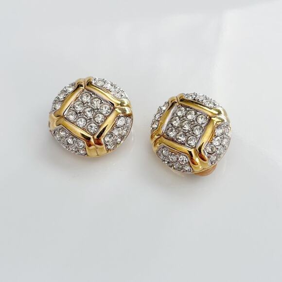 Vintage Nina Ricci Rhinestone Gold Tone Clip-On Earrings Signed - Picture 2 of 15